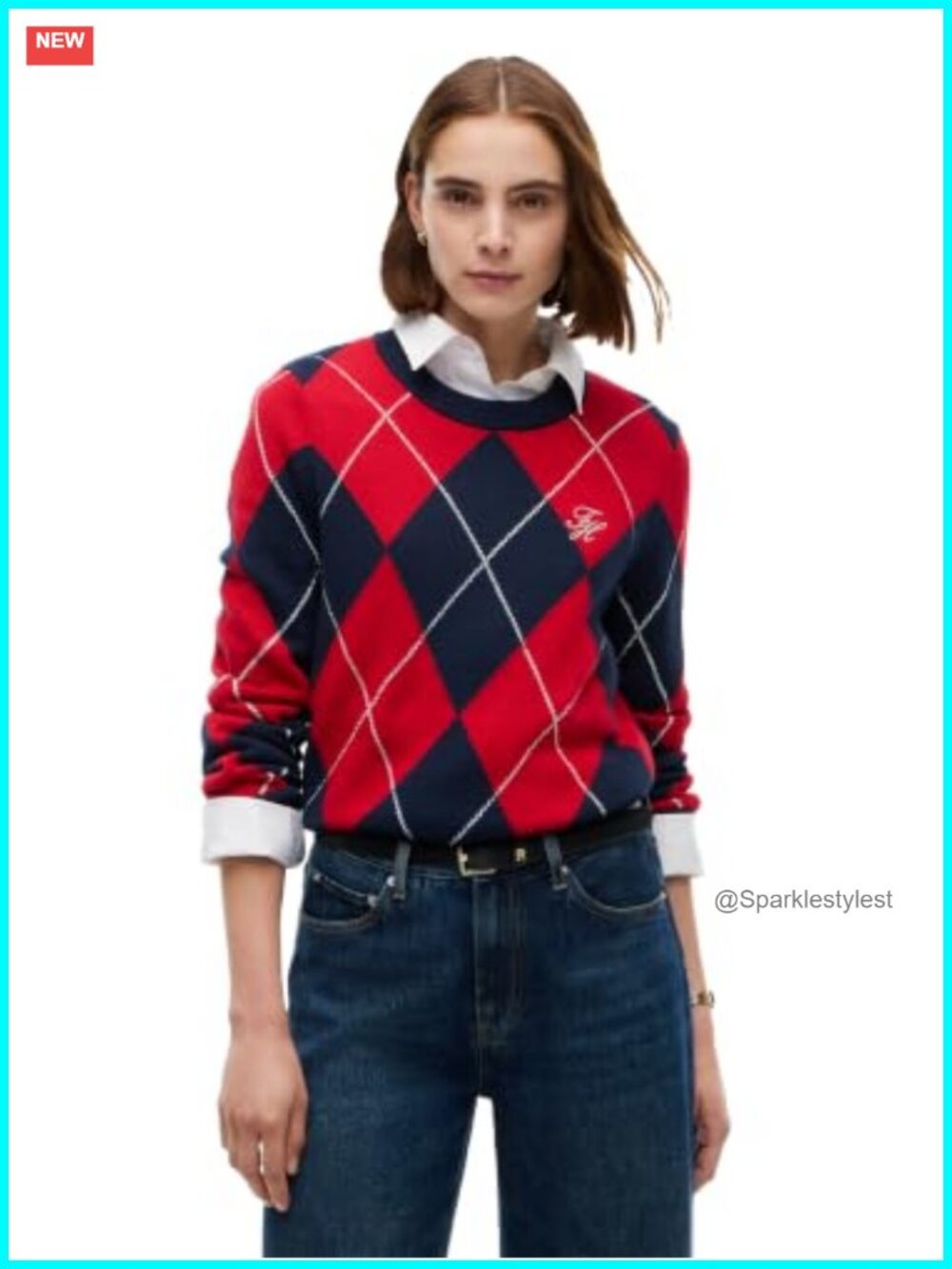 Long Sleeve Cotton Tartan Argyle Sweater Pullover Crewneck